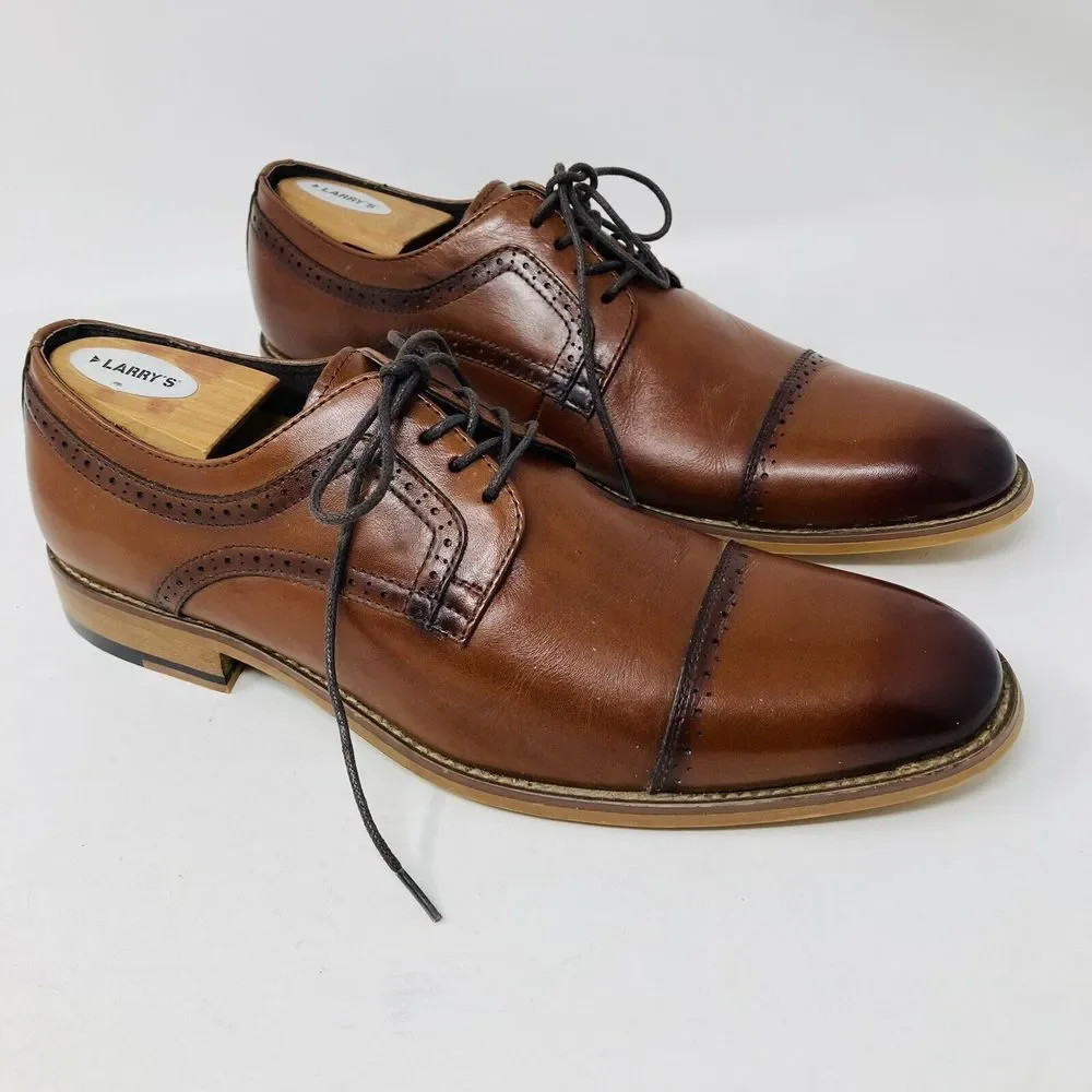 Stacy Adams Dickinson Mens Shoes Cap Toe Oxford Cognac Leather 25066-221 Size 10 - Picture 1 of 9